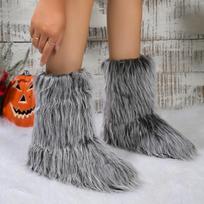Fashion 2024 New Winter Faux Fur Boots Women Warm Fluffy Snow Boots Luxury Footwear Female Furry Fox Fur Bottes Fashion Winter Shoes 36 pilka spalva