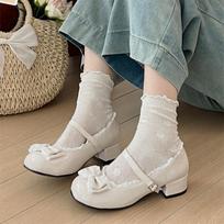 Fashion Pink Cute Ballet Shoes Women sweet Bowtie Lolita shoes Round Toe Chunky Heel Mary Jane Shoes Ladies Elegant Shallow Sandals 4.5