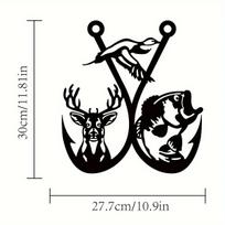 1 vnt. Metalinis sienos menas, Medžioklės žūklės kabliukas Metalinis sienos ženklas, Medžiotojo sienos dekoras, Kabinamas medžioklės kambario dekoras juoda
