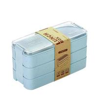 Portable Lunch Box Compartment Wheat Straw Bento Carrying Handle Box Reusable Tableware Containers 900ML 3 white