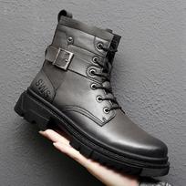 Fashion Winter Men's Boots Fur Brand High Quality Genuine Leather Men's Biker Boots TrendShoes Casual Shoes Fashion Men Ankle Boots 38 tamsiai pilka spalva