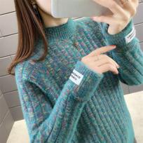 Women's Knitted Sweaters Autumn and Winter Loose Outer Wear Half-turtleneck Tops Thick Bottoming Shirts One size povo mėlyna spalva