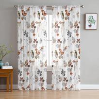 Country Style Leaves Robin Sheer Curtains for Bedroom Living Room Decoration Window Curtain Kitchen Tulle Voile Organza Drapes W135 x H115cm x1&Grommet Top white