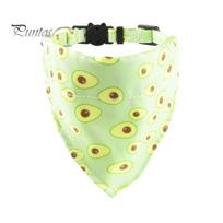 Pet Saliva Wipes Adjustable Cat Collar Bandana with Bell Fruits Print Fabric Pet Collar with Triangle Scarf for Puppies Cats beige