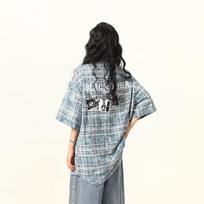 Checkered Retro Shirt Men'S Summer Outfit Hong Kong Style Student Loose And Niche Design Fun New Men'S Top For Outdoor Wear M mėlyna
