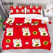 Japanese Lucky Cat Duvet Cover Set Kawaii Cats Bedding Set for Kids Boys Girls Exotic Style Black White Kitten Comforter Cover EU single(135x200cm) white