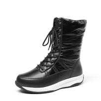 Krazing Pot microfiber Down Tarpaulin Autumn Winter Shoes Med Heels Size 44 Wedges Super Size Snow Boots Lace Up Keep Warm Mid-calf Boots 35 juoda