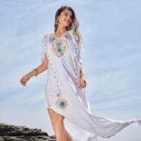 Moteriški apdangalai Paplūdimio suknelė su kaklu, gėlėtas megztinis, bikini maudymosi kostiumėlis, dengiantis Kaftan drabužis nuo saulės one size balta