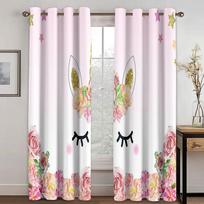 3D Animacinis Anime Stiliaus Vaivorykštinis Arklys Užuolaida 2 Skydeliai Vaikų Miegamojo Svetainės Namų Dekoro Užuolaidos 100W130H(CM)40x51in&Grommet Top white