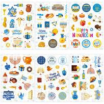 6/12 Sheets Happy Hanukkah Stickers Jewish Candles Paper Seal Labels for Gift Box DIY Decoration Kids Hanukkah Party Supplies 6sheets beige