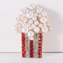 Vintage Baroque Pearl Popcorn Brooch Vintage Art Fan Coat Pin beige