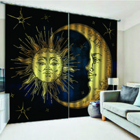 Moon Sun God Curtain Cosmic Planet Curtain Mystery Cat Dog Black cortinas for Living Room Bedroom Kitchen Window Blinds rideaux (50Wx50H)x2(CM)&Rod Pocket