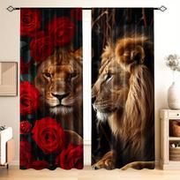 2pcs Elderly Man & Leopard Lion Pattern Curtains Decorative Window Drapes Window Treatments For Bedroom Living Room Home Decor (W50cmxH130cm)x2&Rod Pocket brown
