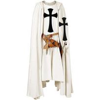 Vyriškas viduramžių riterio kryžiuočio tamplieriaus juodasis Helovino kostiumas su gobtuvu, apsiaustas chalatas Cosplay Renaissance S-6XL S balta