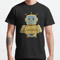 Men Fashion Casual Short Sleeves Engineering Assistant Bot Black Tees Oversized T-shirts S juoda