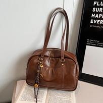 Vintage Women's Bowling Bag Oil Wax Leather Pillow Bag Handbag Shoulder Bag