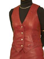Western Button Vest Coat Red Handmade Women Lambskin Leather Classic Waistcoat S raudona