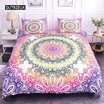 Mandala Antklodės užvalkalų rinkinys Karališko dydžio Lotoso gėlė Mėlyna Violetinė Rožinė Patalynės komplektas Bohemiškas Mandala stilius Minkštas poliesterio antklodės užvalkalas EU single(135x200cm) gray