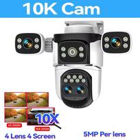 10K namų apsaugos WiFi kamera keturių objektyvų keturių ekranų PTZ 360° 10X optinė CCTV automatinio sekimo 20MP belaidė stebėjimo IP kamera 10K Camera