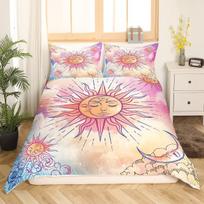 Sun Duvet Cover Colorful Mushrooms Bedding Burning Sun Comforter Cover Halloween Skull Hippie Style Bedding Bedroom Decoration 70x133cm 2pcs