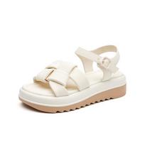 Ladies Shoes Green Sandals for Women Beach Footwear Wedge Platform Waterproof Summer 2024 Roman Style with Medium Heels Korea F 35 white