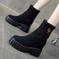 Female Ankle Boots Chunky Wedges Footwear Moon Booties Elastic Platform Short Shoes for Women Sock Comfortable and Elegant Boot 35