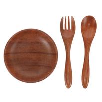 Wooden Bowl Tableware Popcorn Fruit for Kitchen Counter Salad Serving Fork Bowls Baby brown