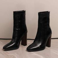 Krazing Pot Polyurethane Autumn Winter Shoes 47 Size 48 Size 49 Size 50 Sexy Boots Square Toe Zipper Keep Warm Ankle Boots 34