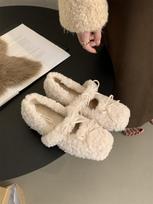Elegant Autumn Winter Ballet Loafer Flat Shoes Women Female Flats Loafers Fur Round Toe Ladies Brand Design Teddy Outdoor Shoes 36