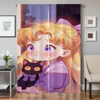 Window Kitchen Curtains for Living Room 2 Pieces Blackout Curtains Door Curtain S-sailor Moon-n Partition Bedroom Decoration W50xH70cmx2pcs-CL