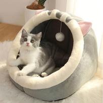Soft Plush Cat House with Cushion,Classic Style Cat Condo,Breathable Pet Bed Basket for Small,Medium,Large Cats,Cozy Cat Cave for All-Season S (31X11.81X11.02inch) black
