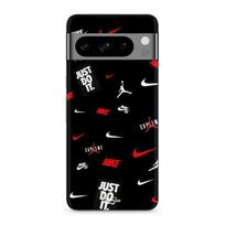 Coque pour Google Pixel 8 Pro NIKE JORDAN BLANC ROUGE fond noir juoda