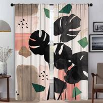 Eucalyptus Fan Palm Window Curtain for Room 2 Panel Shades Modern Living Room Curtains for Camera Halloween Decoration Partition W50xH70cmx2pcs-CL
