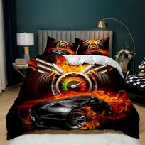Race Car Bedding Set Twin Size Burning Red Flame Duvet Cover Set 3D Sports Car Duvet Cover 3Pcs Bedclothes King Duvet Cover Eu Single 135x200cm