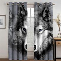 Night Wolf under the Moon Design Animal Light Filtering Drapes Window Curtains for Living Room Bedroom 2 Pieces Decor cortinas (W50H130cm)-2pcs&Hook