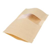 50 vnt. Kraft popierinis maišelis su stoveliu, maisto pakuotė su užtrauktuku, savaime užsidaranti, su langeliu 9*14 beige
