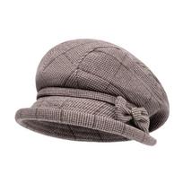 Bow Basin Hat Women's Autumn Winter Woolen Beret Middle-Aged Mother Grandmother Warm Hat chaki