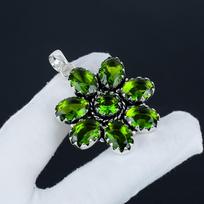 Peridot Gemstone Silver Flower Pendant in 925 Sterling Silver - Handmade Pear Design, Everyday Wear Jewelry Valantine Day Gift 2.36" žalia