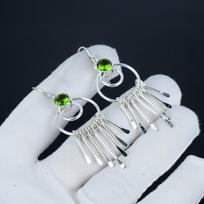 Beautiful Peridot Gemstone Hook Earrings 925 Sterling Silver Earring, Handmade Boho Silver Jewelry Dangle Earrings,Birthday Gift 2.36" žalia