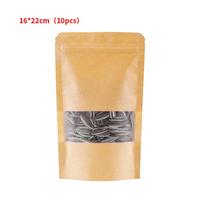 10pcs Kraft Paper Bags Zip Lock Brown With Window Stand Up Resealable Grip 16*22 beige