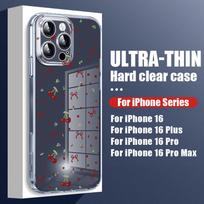 For iPhone 16 Plus 15 14 Pro 12 13 Pro Max 11 Shockproof Cherry Pattern Hard Pc Transparent Slim Lens Protection Phone Case Cover iPhone 16