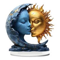 Moon Sun Ornament Tabletop 2D Flat Acrylic Decoration Standing Moon And Sun Face Decor black