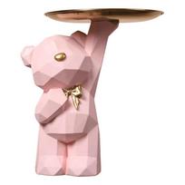 Charming Nordic Bear Sculpture Keys Holder Cute Bear Storage Tray Decorative Accent for Entrance and Living Room rožinė
