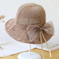 WTEMPO Foldable Bow Wide Brim Outdoor Sunscreen Hats Women's Solid Color Elegant Casual Travel Beach Foldable Summer Hats 1pc smėlis