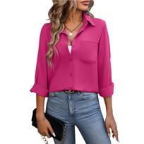 2024 New Women's Office Business Long Sleeve Blouse for Work Commute, European & American Style Professional Shirt, Multi-Color Formal Casual Tops S rožinė raudona spalva
