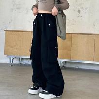 Girls' Overalls Spring and Autumn Children's Trendy Cool Wear Pants Girls Big Children's Autumn Straight Wide-leg Pants 170 juoda