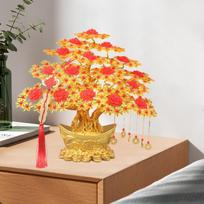 Feng Shui Pinigų medis Pasidaryk pats Rankų darbo rinkinys Dirbtinė puošmena Gimtadienio dovana Dekoratyvus stalo paviršius 37cmx34cm_Style E