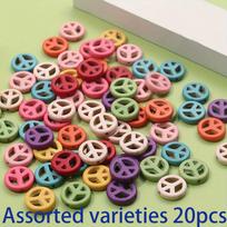20/40/60pcs Stone Peace Logo Beads Bulk Colored Turquoise Beads Pendant Flat Circular Carving Hollow Decorative Beads Assorted varieties 20pcs