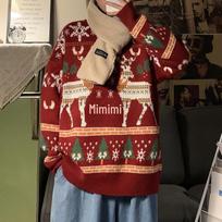 Couple's Winter Hong Kong Style Jacket & Korean Loose Fit Christmas Sweater for Boys 3X-Large raudona