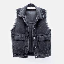 Spring and Autumn Denim Vest Women's Short All-match Western Style Sleeveless Vest Waistcoat Jacket XS juoda